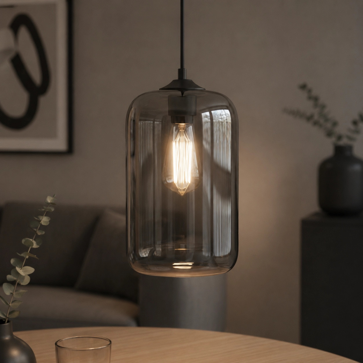 1-flammige Hängelampe Botany Rauchglas