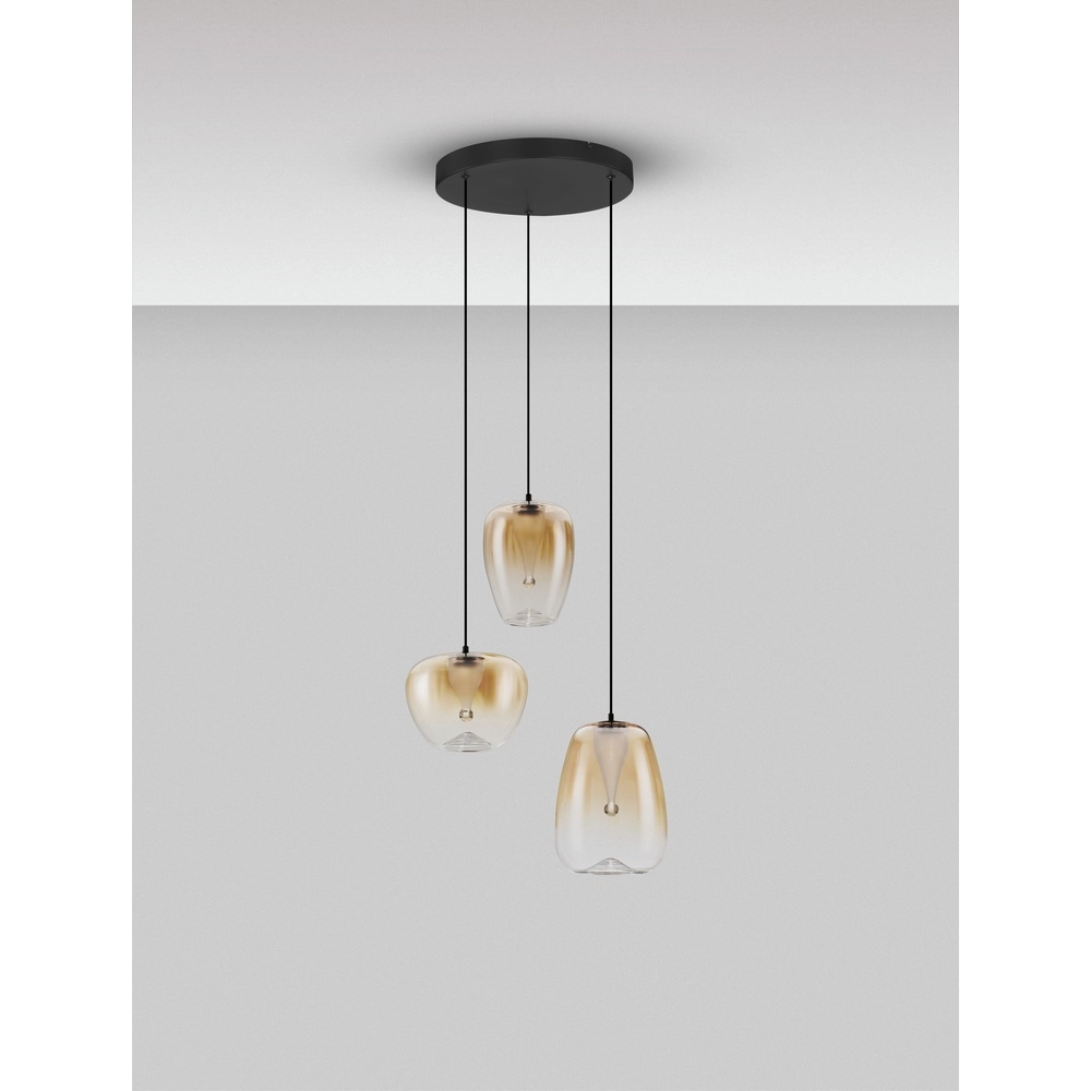 Design-Pendelleuchte Oblo 3-flammiges Braunglas Lyora 5212017474131