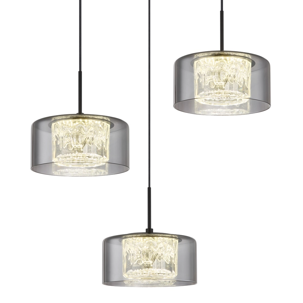 Design-Pendellampe Fogsy 3-Licht Schwarz mit Rauchglas Globo 9007371447381