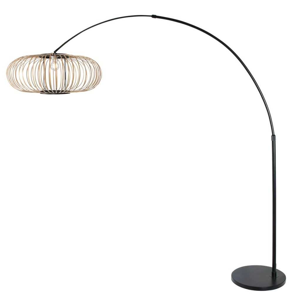 Schwarze Bogenlampe Sparkled Light mit Bambusschatten Ø60 cm Steinhauer 8712746183566