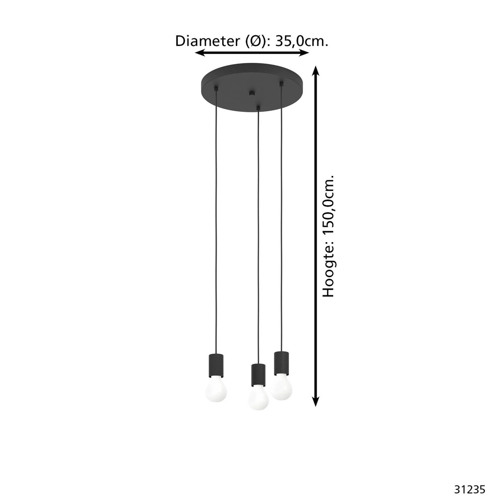 3-Lampen-Pendellampe Nogalte Schwarz Eglo 9002759312350
