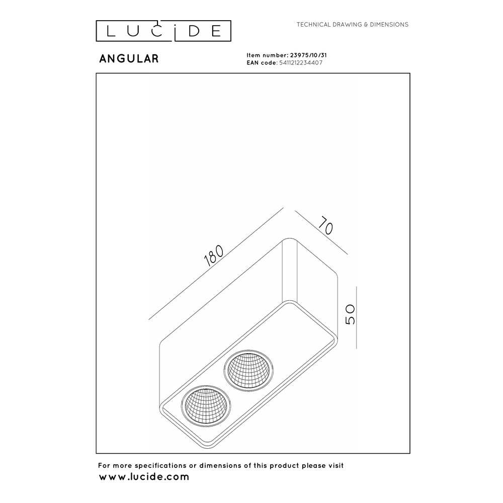 2-Licht Deckenlampe Angular Weiß Premium by Lucide 5411212234407