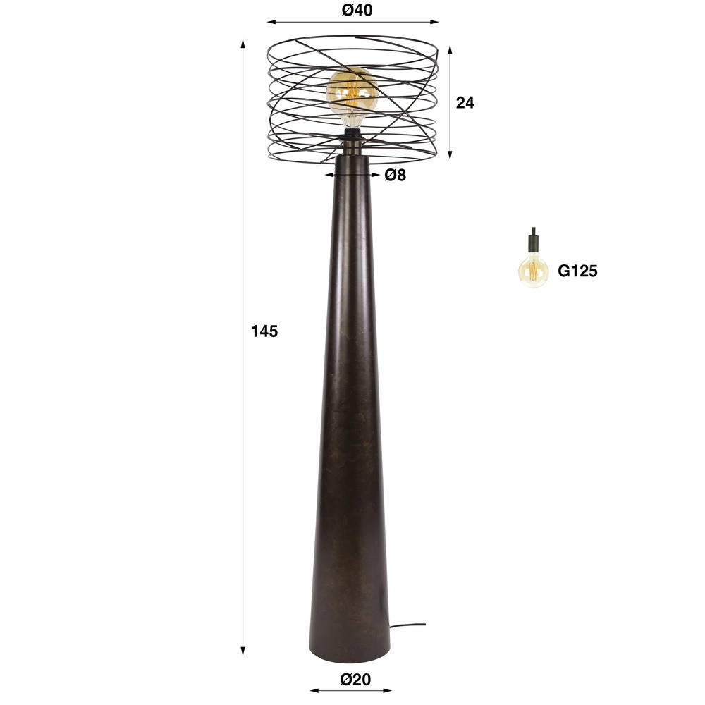 Stadtbraune Stehlampe Curl mit Drahtkappe Lyora 8716803512535