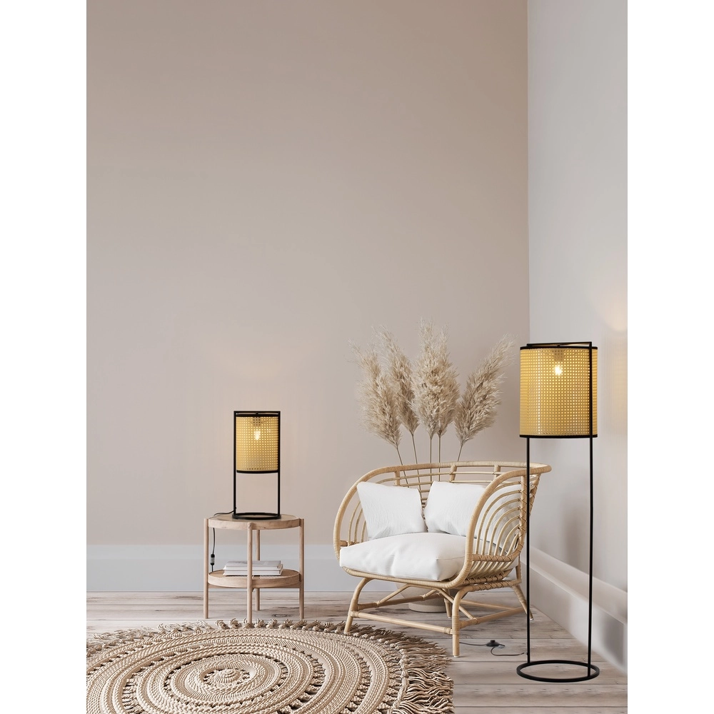 Tischlampe Erto Schwarz und Rattan Lyora 5212017455833