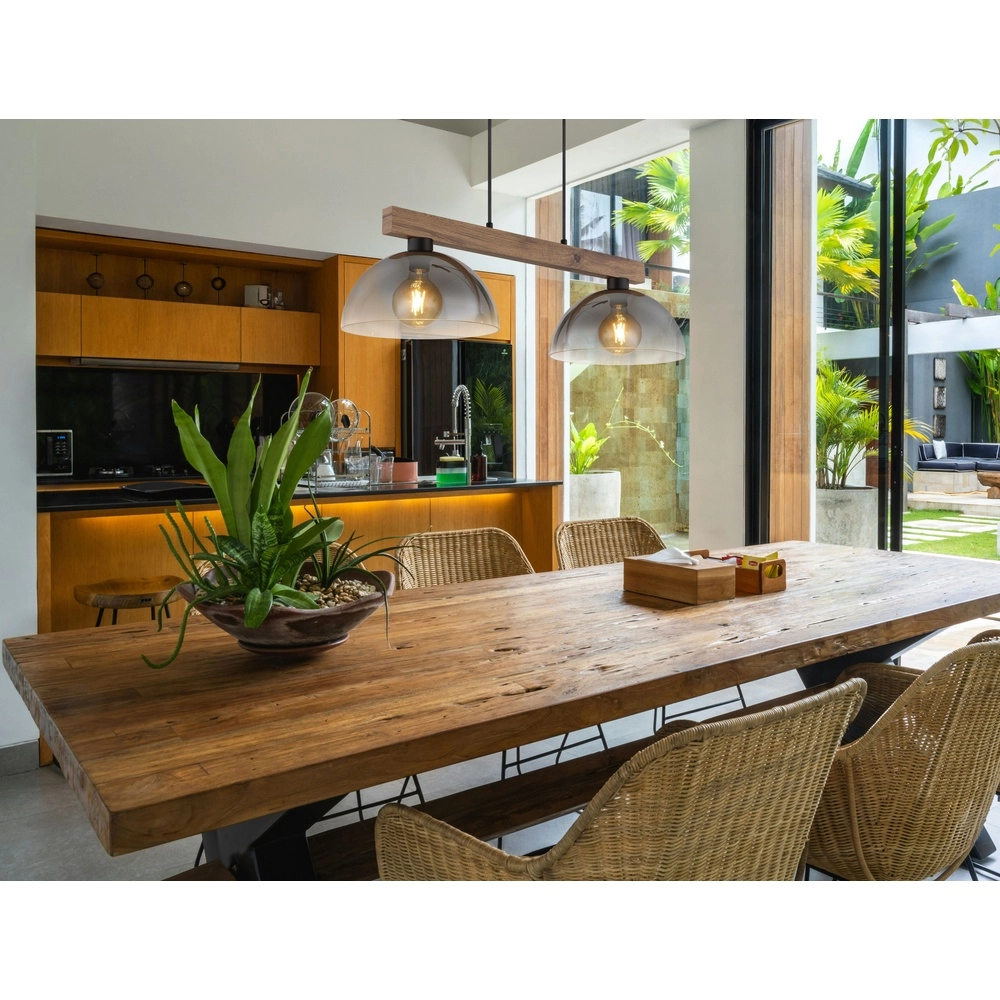 Land-Pendellampe Romy 2-helliges Schwarz mit Holz Globo 9007371583355