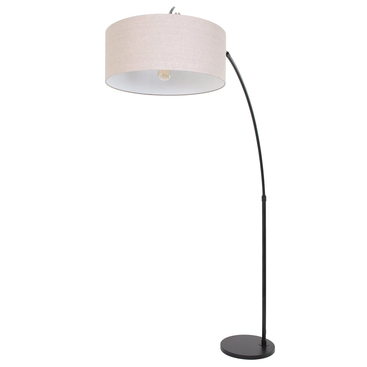 Bogenlampe Gramineus 50 schwarz mit Leinenlampenschirm