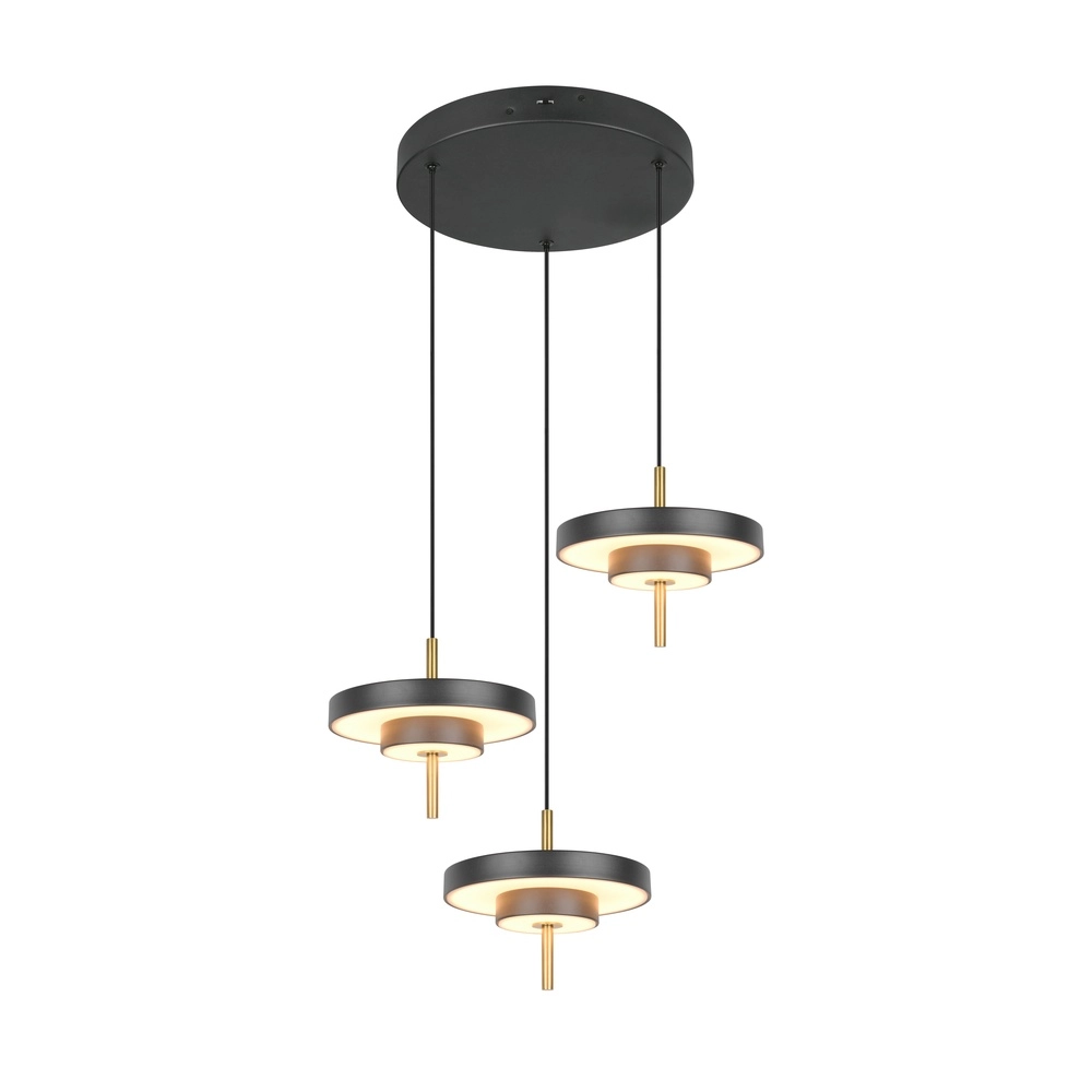 3-flammige Pendelleuchte Keaton Rundes Schwarz mit Gold Trio 4017807655247