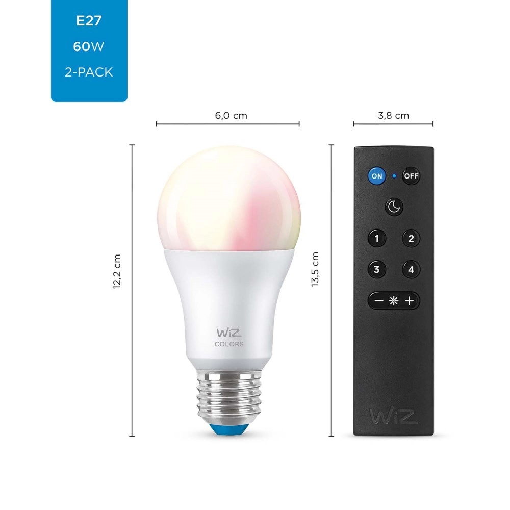 Satz 2x 8,5W - E27 - Led mit Fernbedienung WiZ 8719514550117