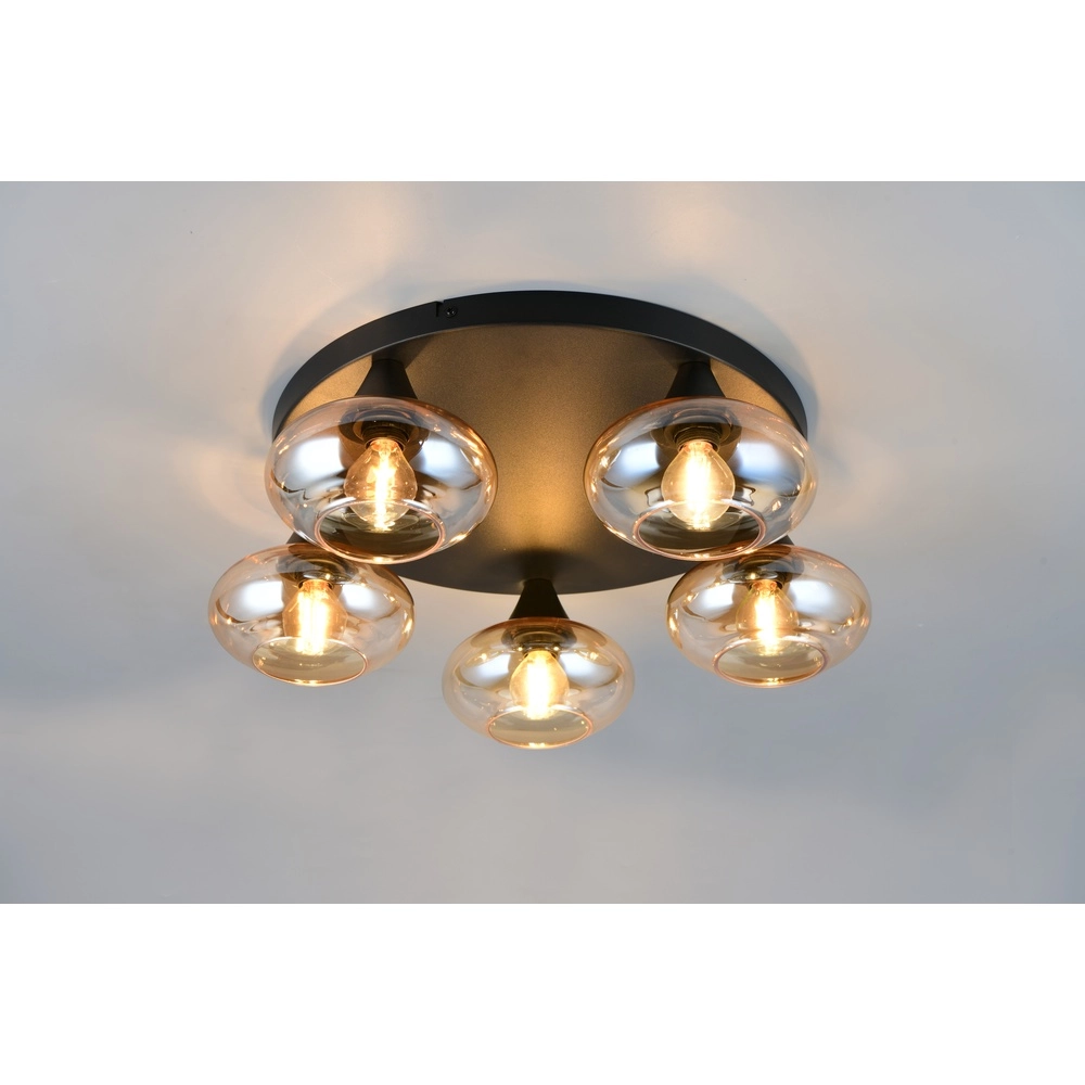Deckenlampe Divina 5-flammig schwarz mit Braunglas Trio 4017807667455