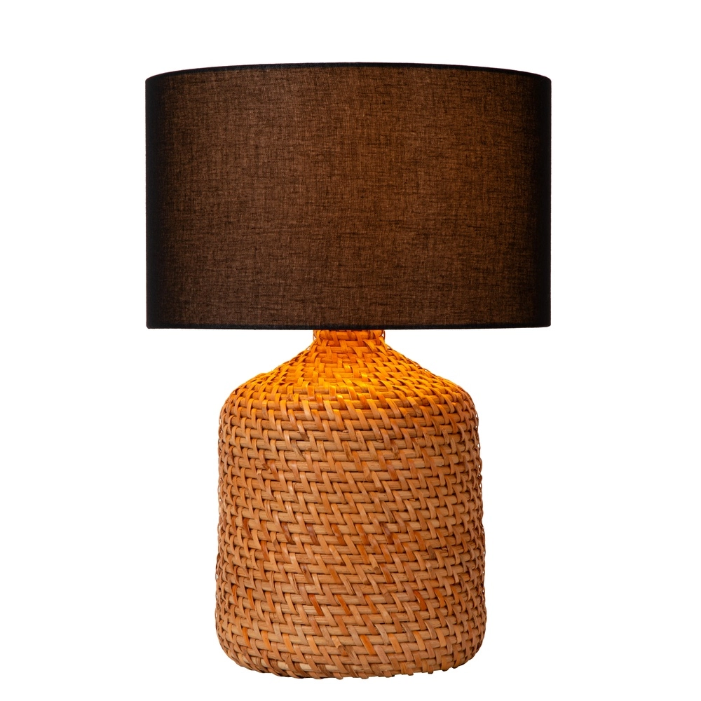 Tischlampe Arrah Ø 35 cm – Seegras mit schwarzer Kappe
