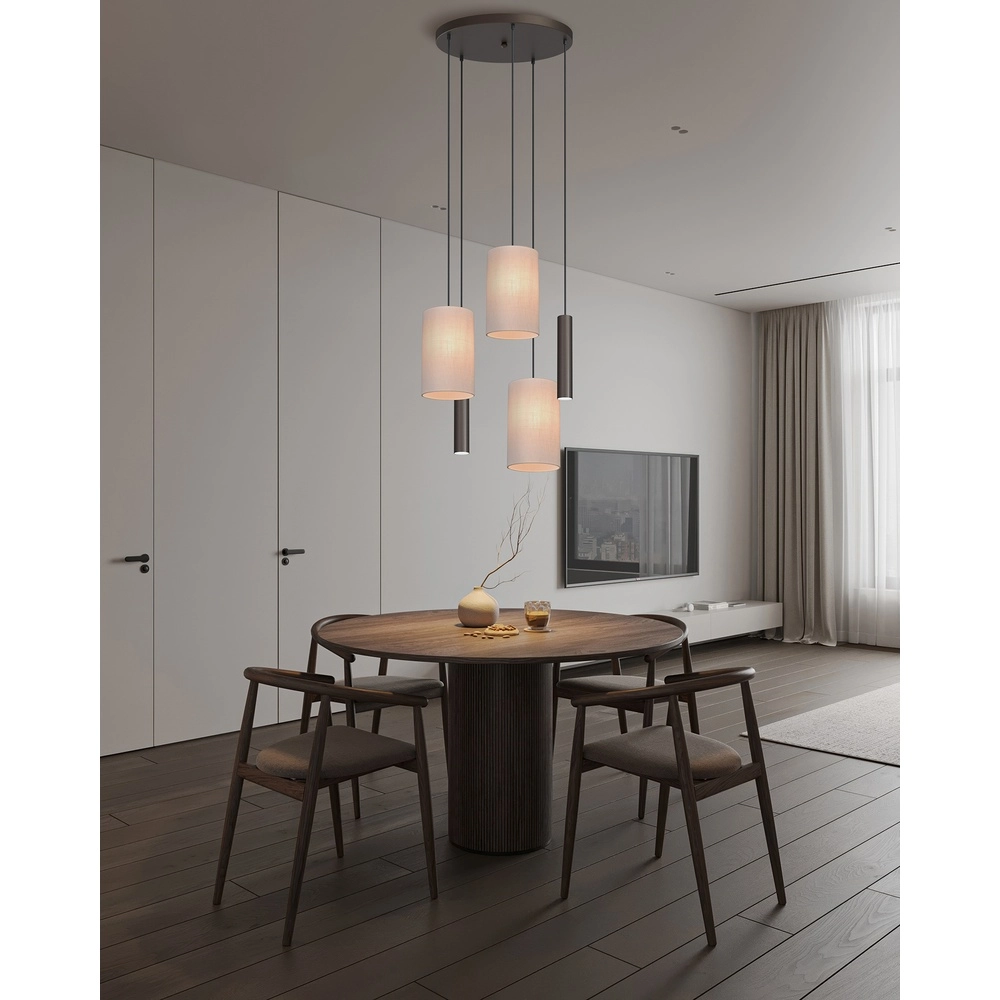 5-Licht Pendellampe Lisbourg Kakao mit cremefarbener Kappe Masterlight