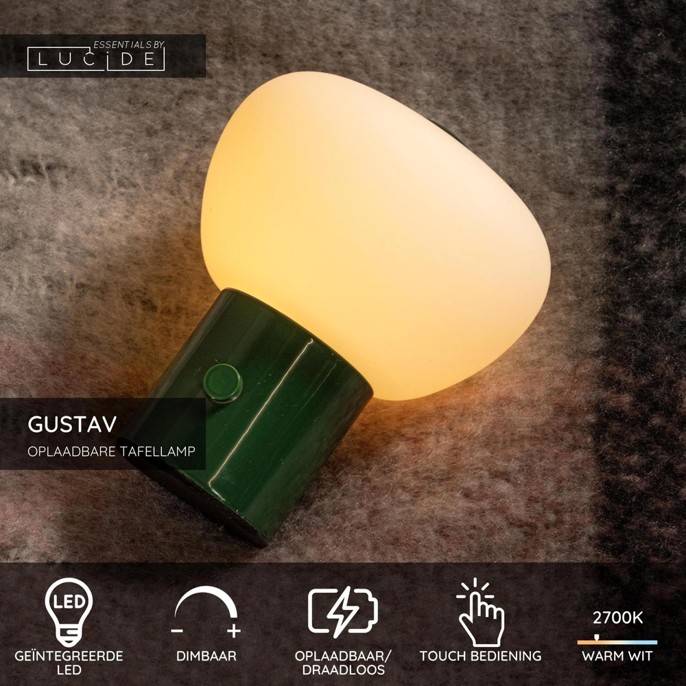 Wiederaufladbare Tischlampe Gustav Grün Lucide 5411212442017