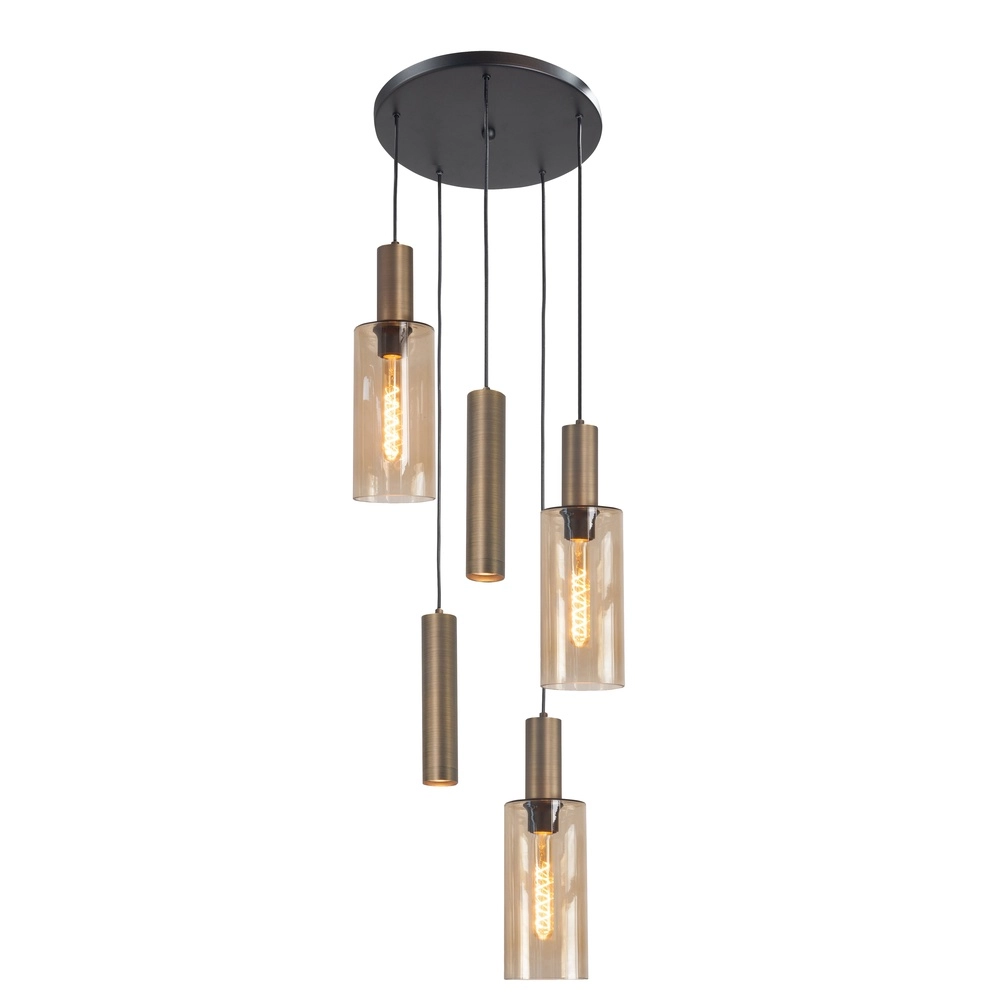 5-flammige Pendelleuchte Perugia schwarz mit Kupferbronze