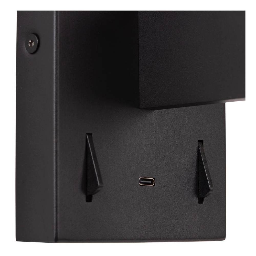 Design-Wandlampe Finan mit Leselampe und USB-Ladepunkt schwarz Lucide 5411212680020