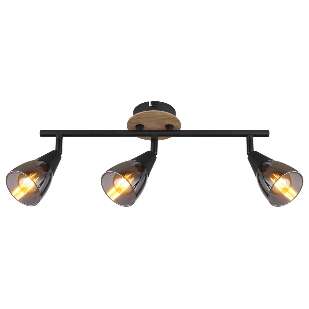 3-Licht Deckenlampe Mubby Schwarz mit Holzoptik Globo 9007371448869