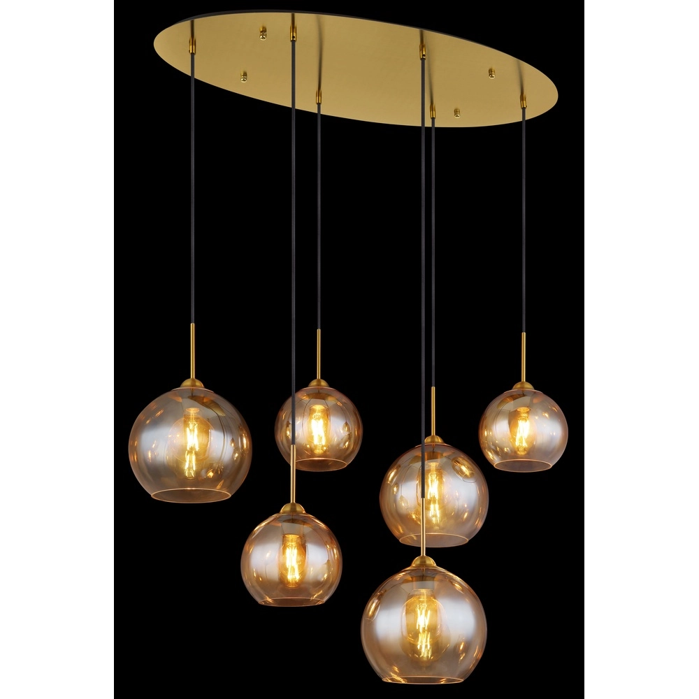 Goldene Pendellampe Jamessa 6-Licht mit bernsteinfarbenem Glas Globo 9007371435692