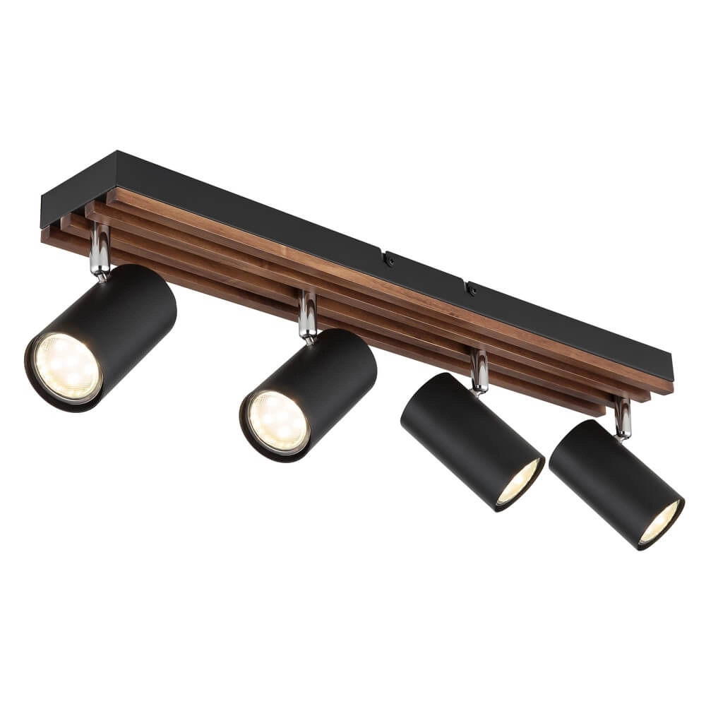 Deckenlampe Kayden 4-flammig schwarz mit Holz