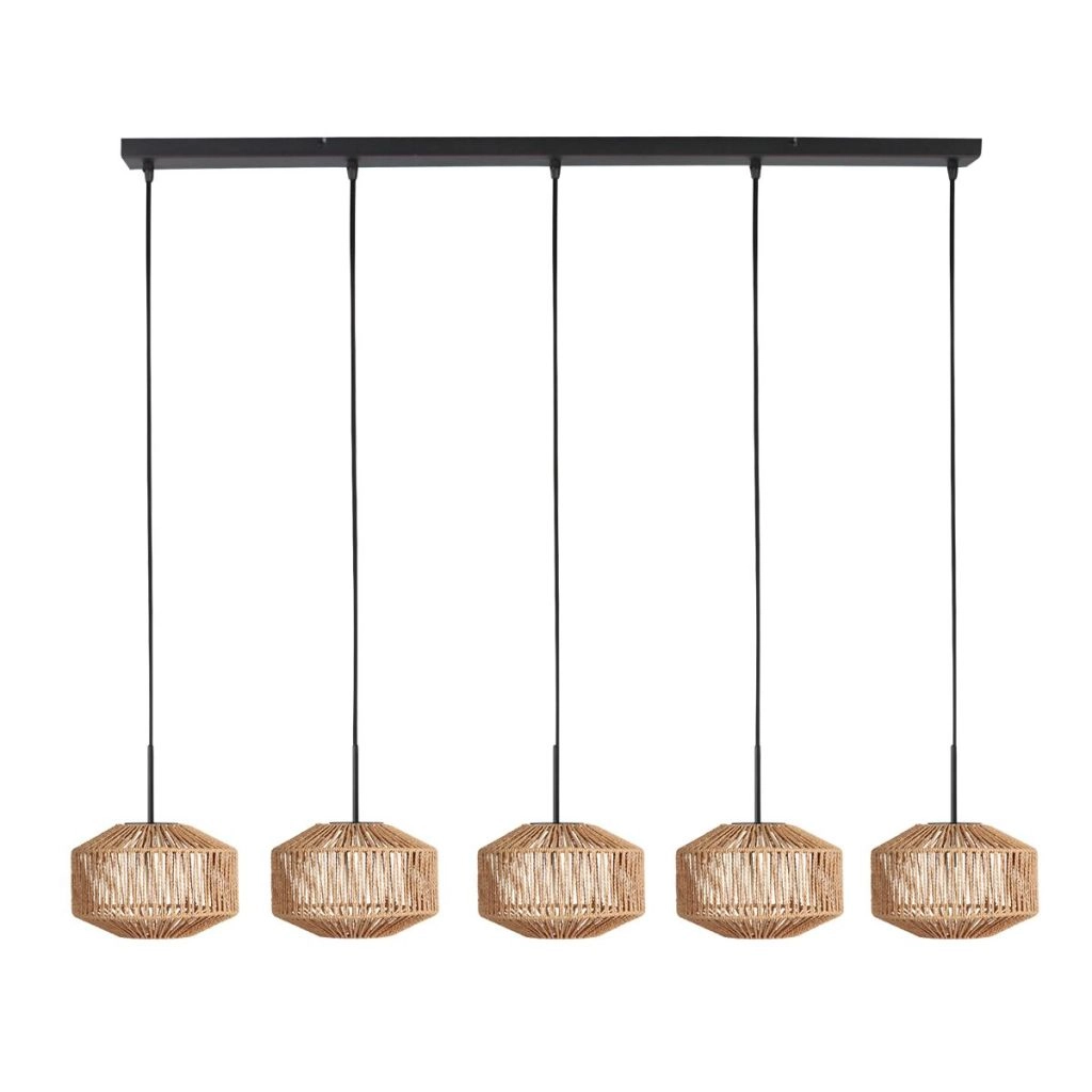 5-Licht Pendellampe gerade Ropex mit Rattanhauben Steinhauer 8712746183245
