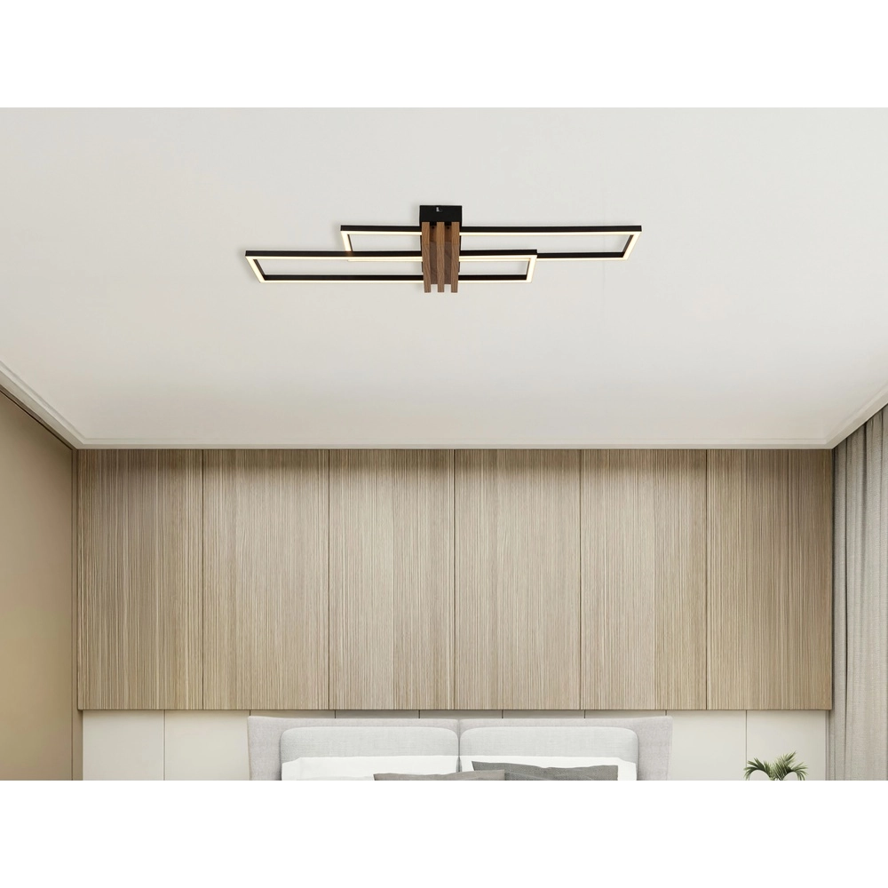Moderne Deckenlampe Dakari I Schwarz mit Holz 60 cm Globo 9007371522781
