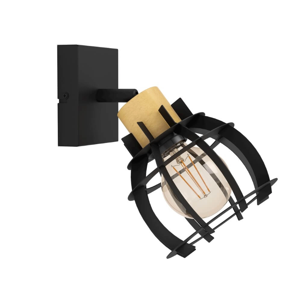 Wandlampe Stillington 1 schwarz mit Holz Eglo 9002759439262