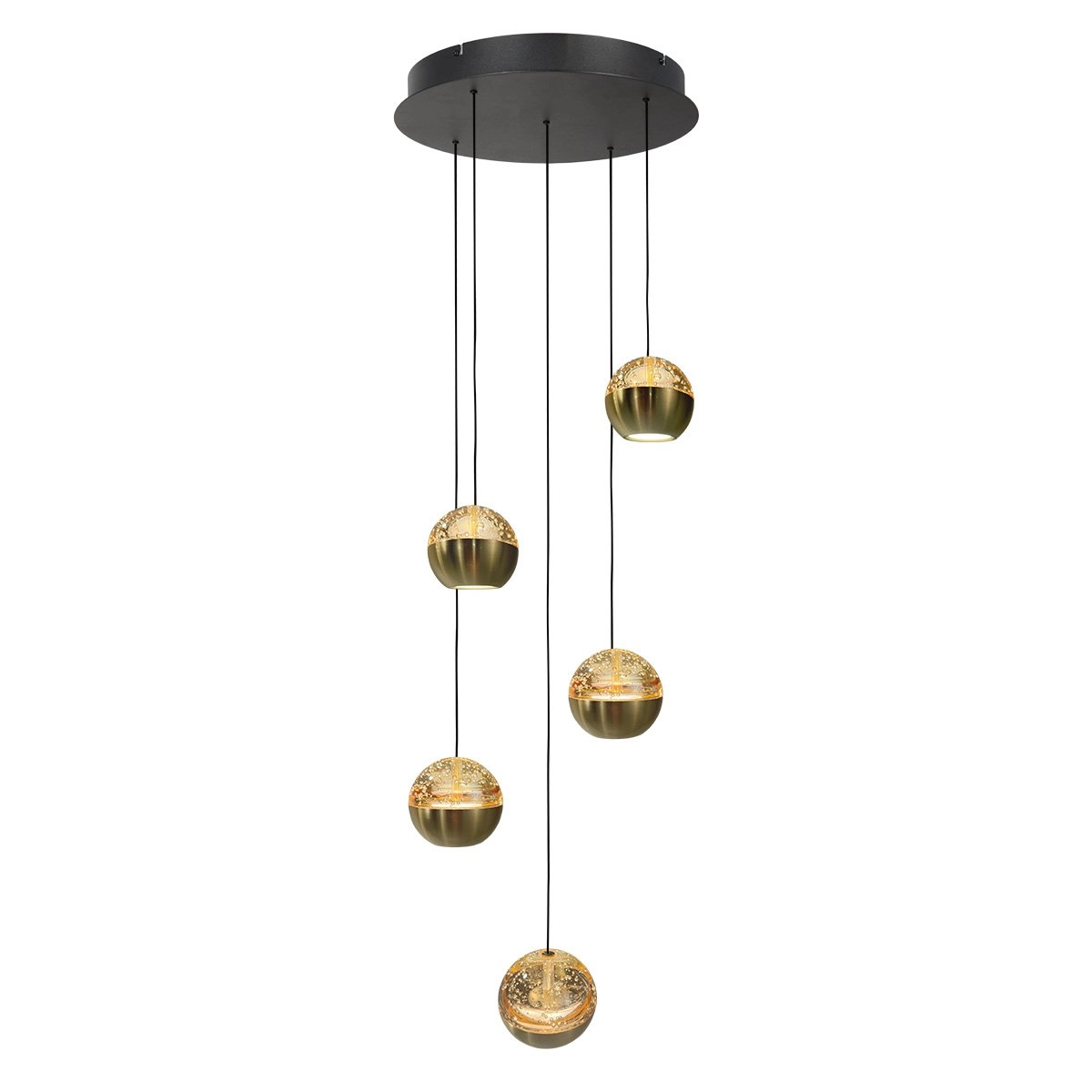 5-Licht Vide Pendellampe Belluno LED – Messinggold mit Glas
