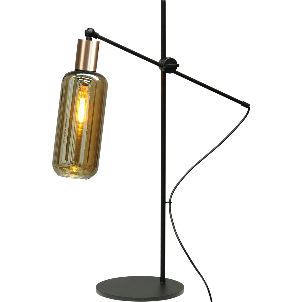 Schwarze Tischlampe mit Gold Bounty mit Zylinderglas