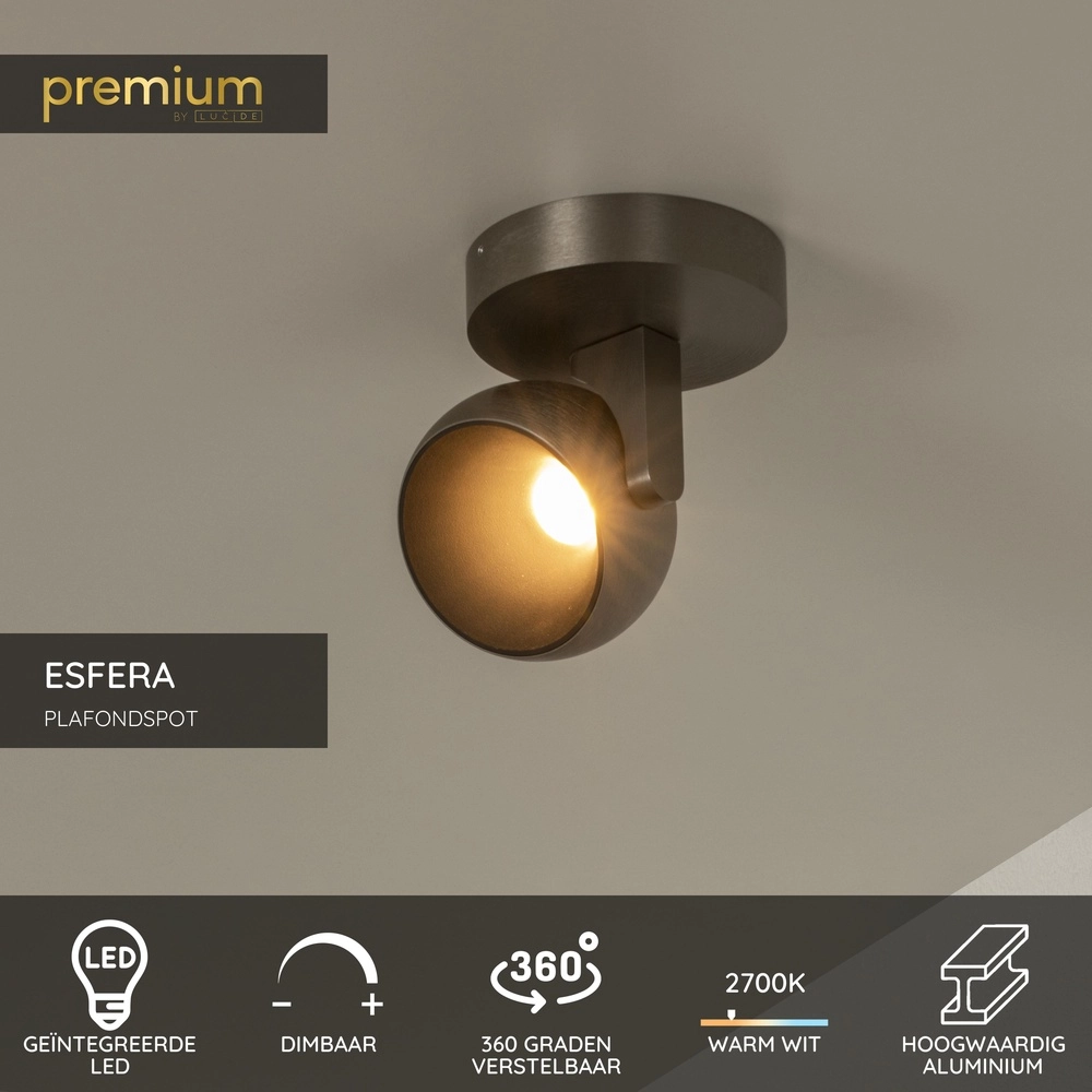 Design-Wandlampe Esfera gebürstetes Metall Premium by Lucide 5411212234438