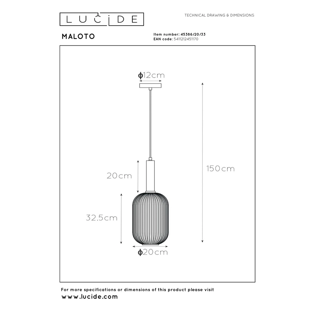 Pendellampe Maloto Ø 20cm grün Lucide 5411212451170