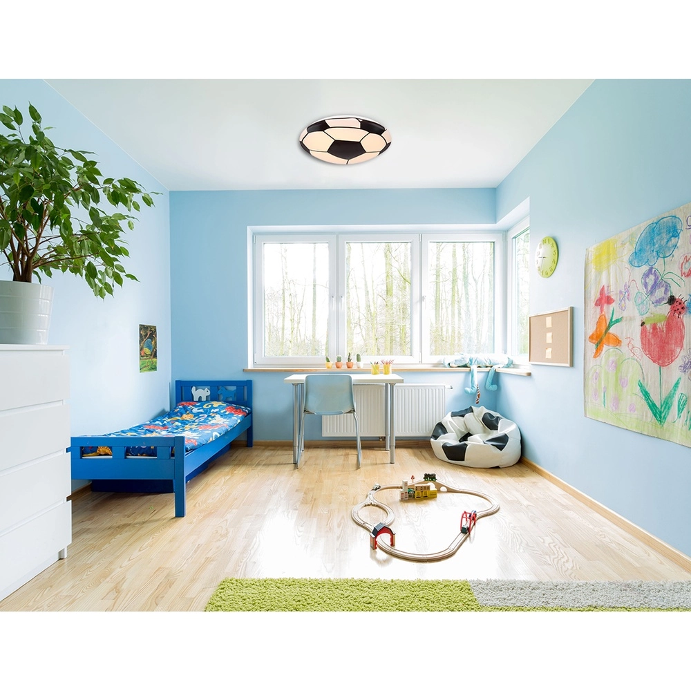 Deckenlampe im Kinderzimmer Lemmi Fußball Schwarz mit Weiß Globo 9007371389865