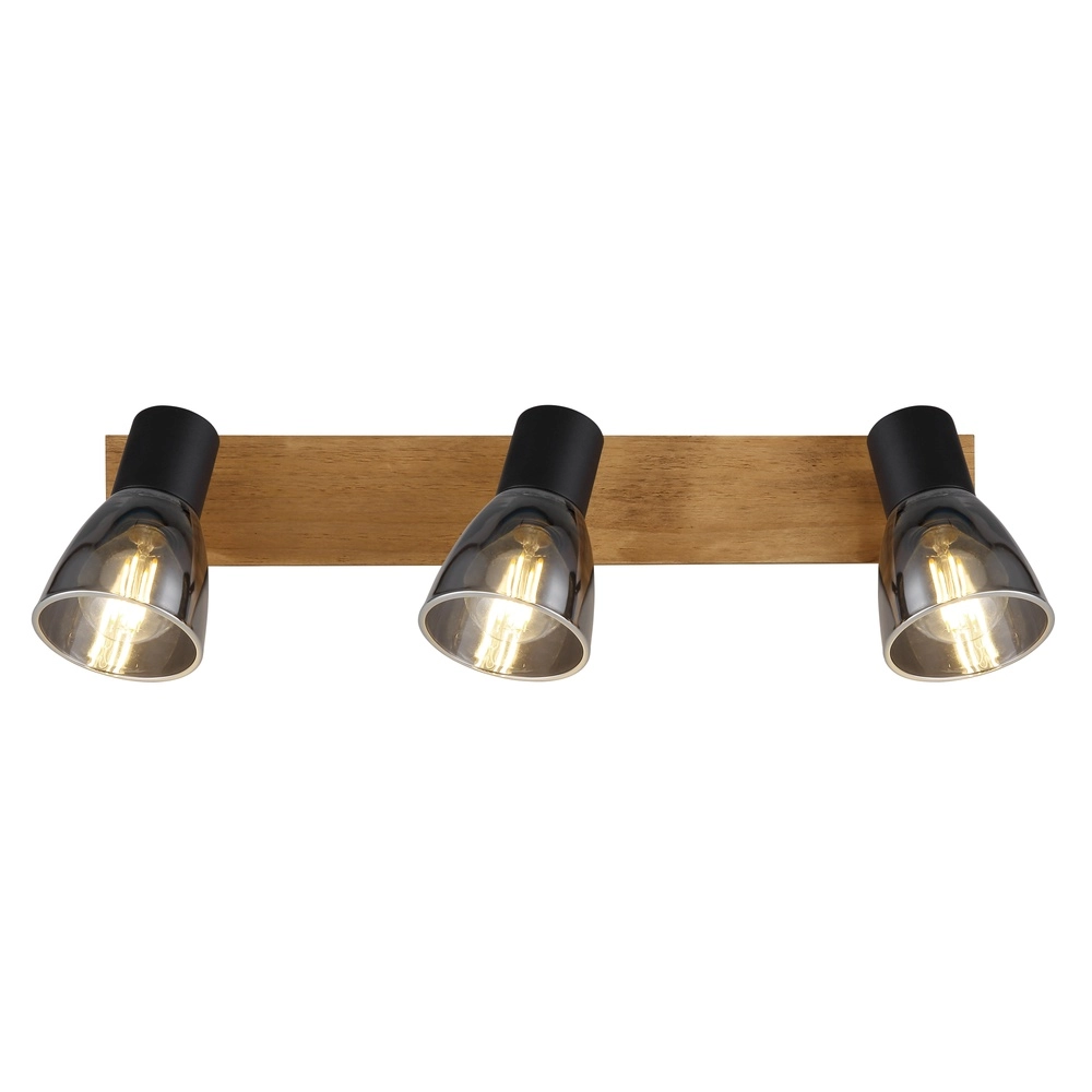 Deckenlampe Claude 3-Licht Schwarz mit Holz Globo 9007371431212