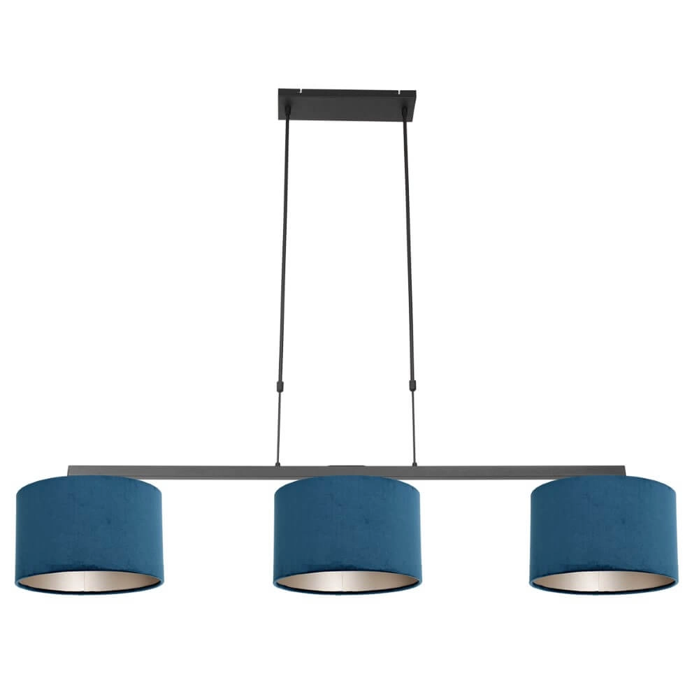 Schwarze Hängelampe Stang mit blauen Samttönen Steinhauer 8712746165807