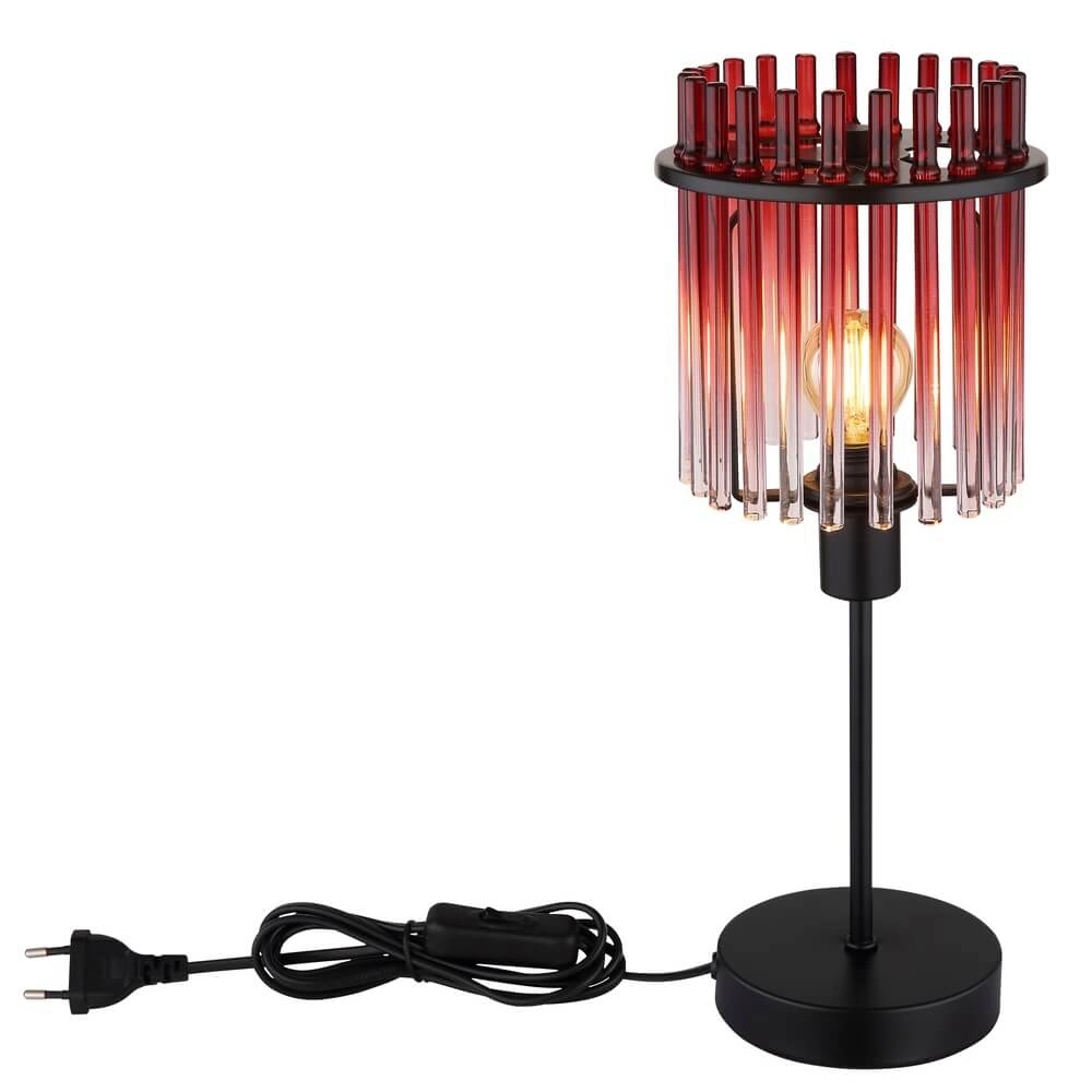 Schwarze Tischleuchte Gorley mit rotem Glas Ø 15cm Globo 9007371471959
