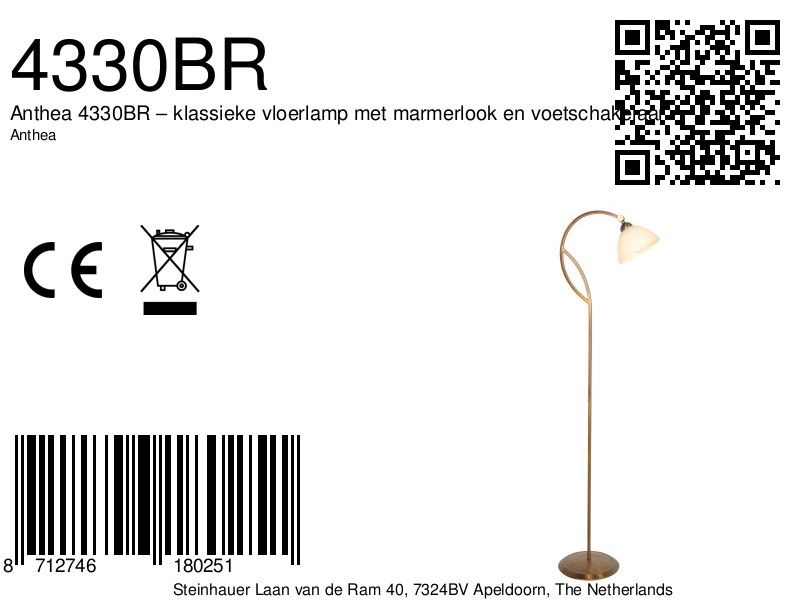 Klassische Stehlampe Anthea Bronze Steinhauer 8712746180251