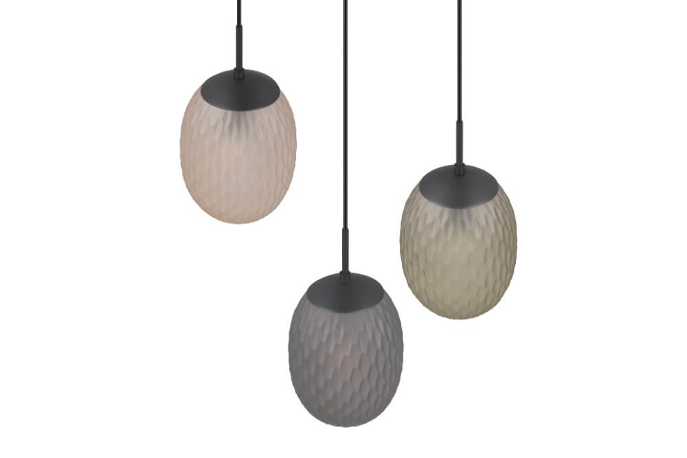 Hängelampe mit 3 Leuchten Facette mit geripptem farbigem Glas Trio 4017807616835
