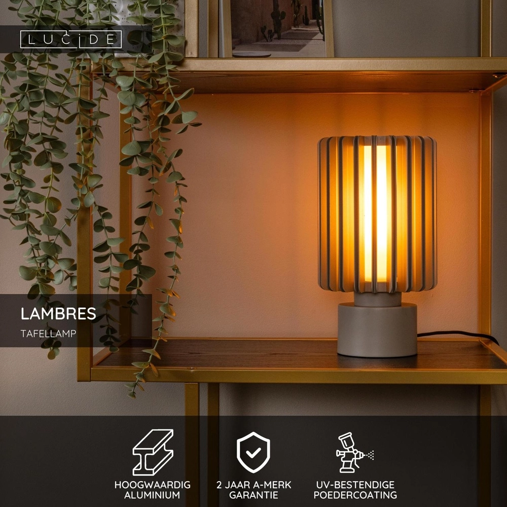 Tischlampe Lambres Ø 15 cm taupe Lucide 5411212452955
