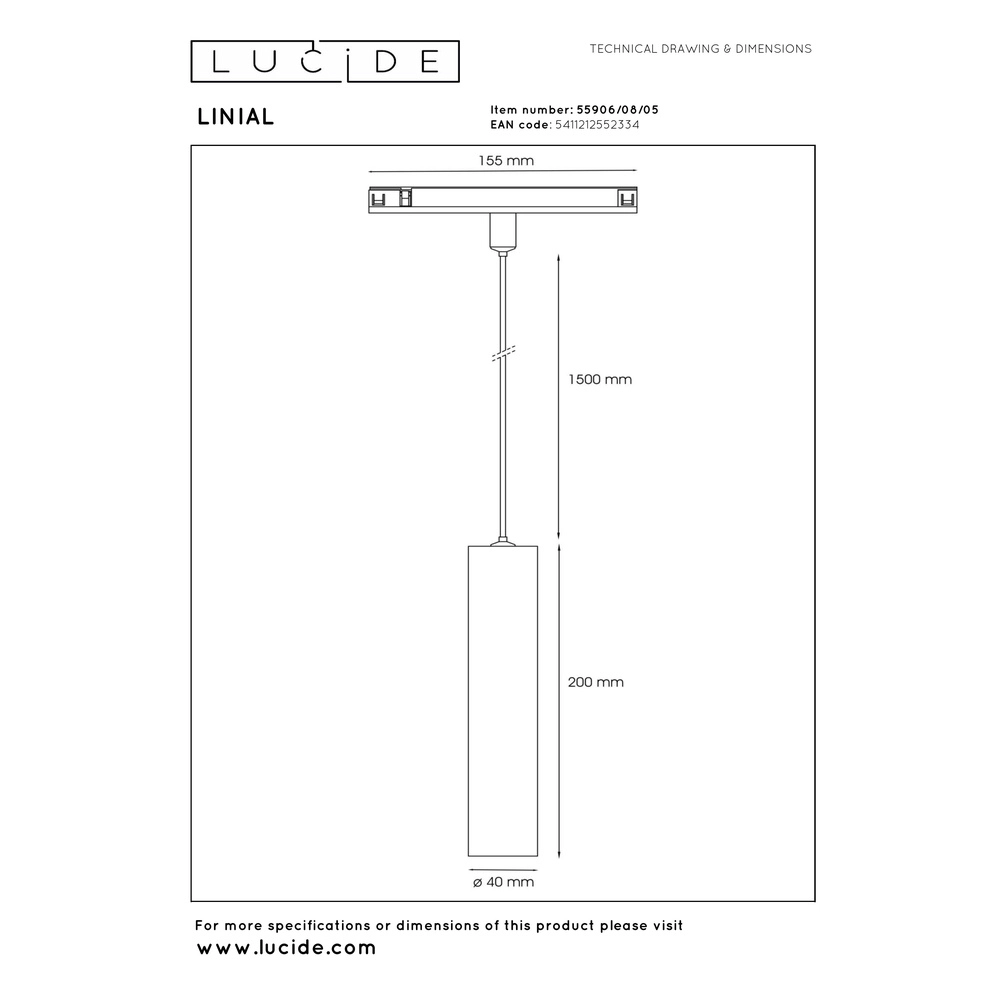 Einphasige Pendelleuchte für Schienen Linial Luxus Champagner Premium by Lucide 5411212552334