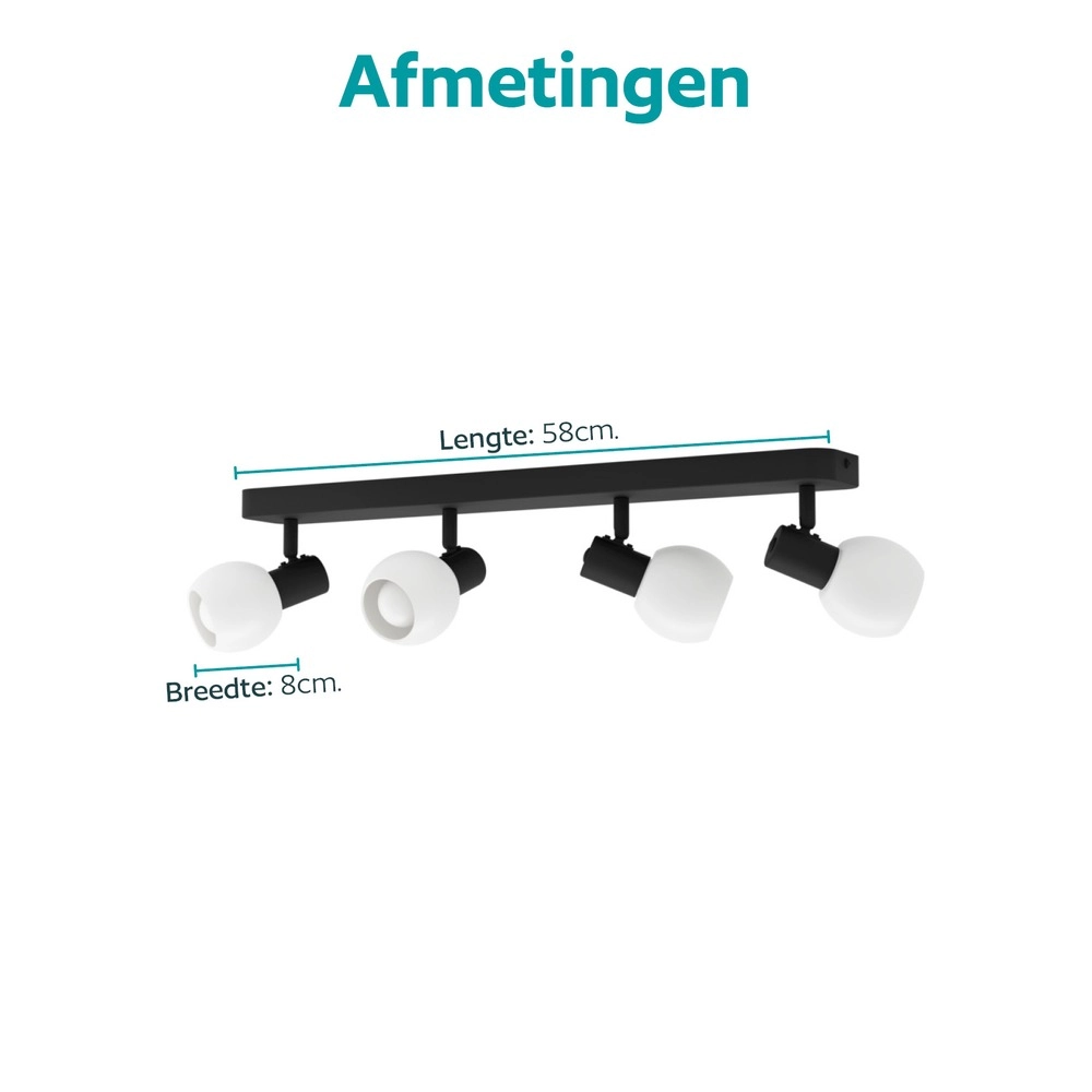 Deckenlampe Castellazo 4-Licht Schwarz mit weißem Glas