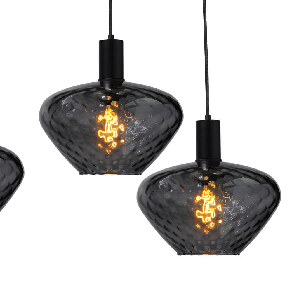 6-flammige Hängelampe - schwarz - Porto mit Blossom-Rauchgläsern Masterlight 8718121270531