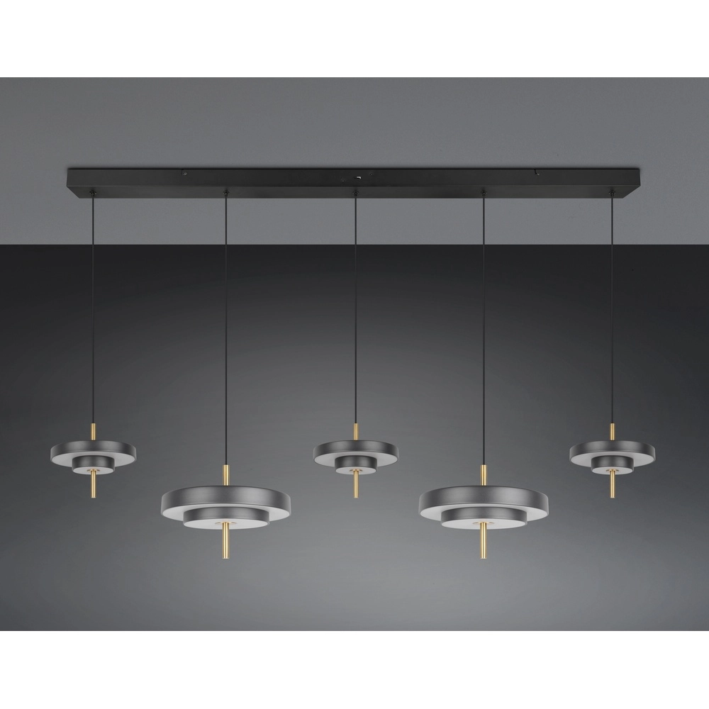 5-flammige Pendelleuchte Keaton schwarz mit gold Trio 4017807655483