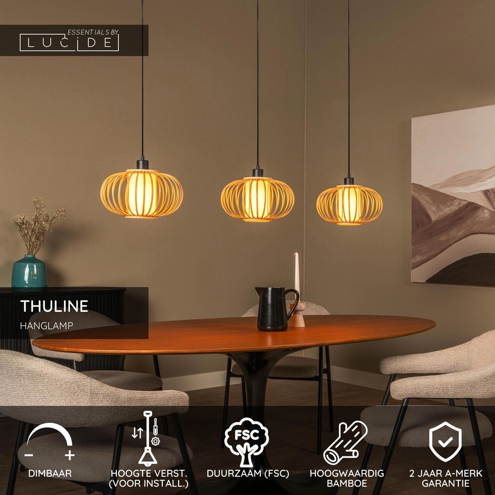 Pendellampe Thuline 3-Licht Holz-Look Lucide 5411212051790