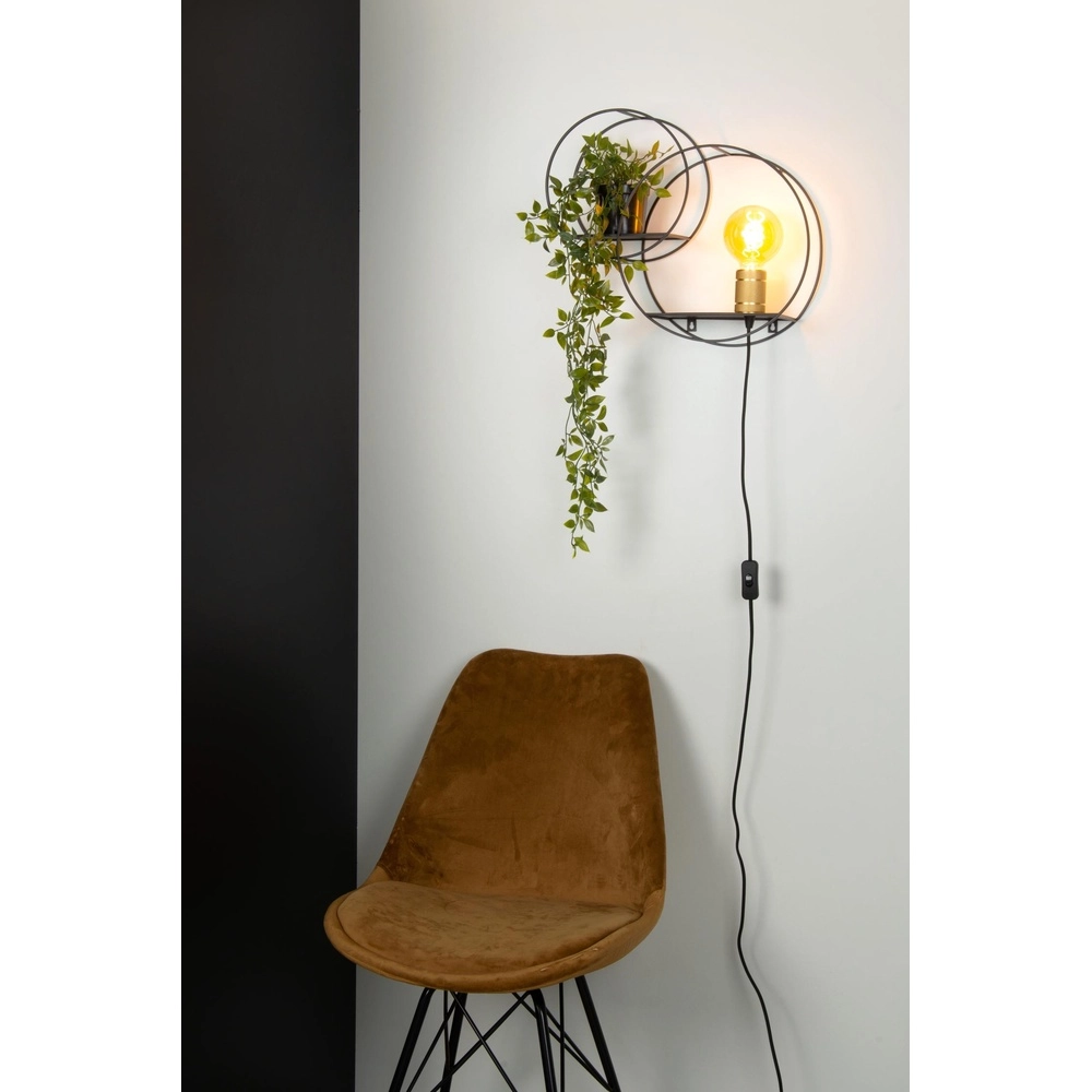 Einzigartige Wandlampe Circle Schwarz mit Regalen Lucide 5411212211408