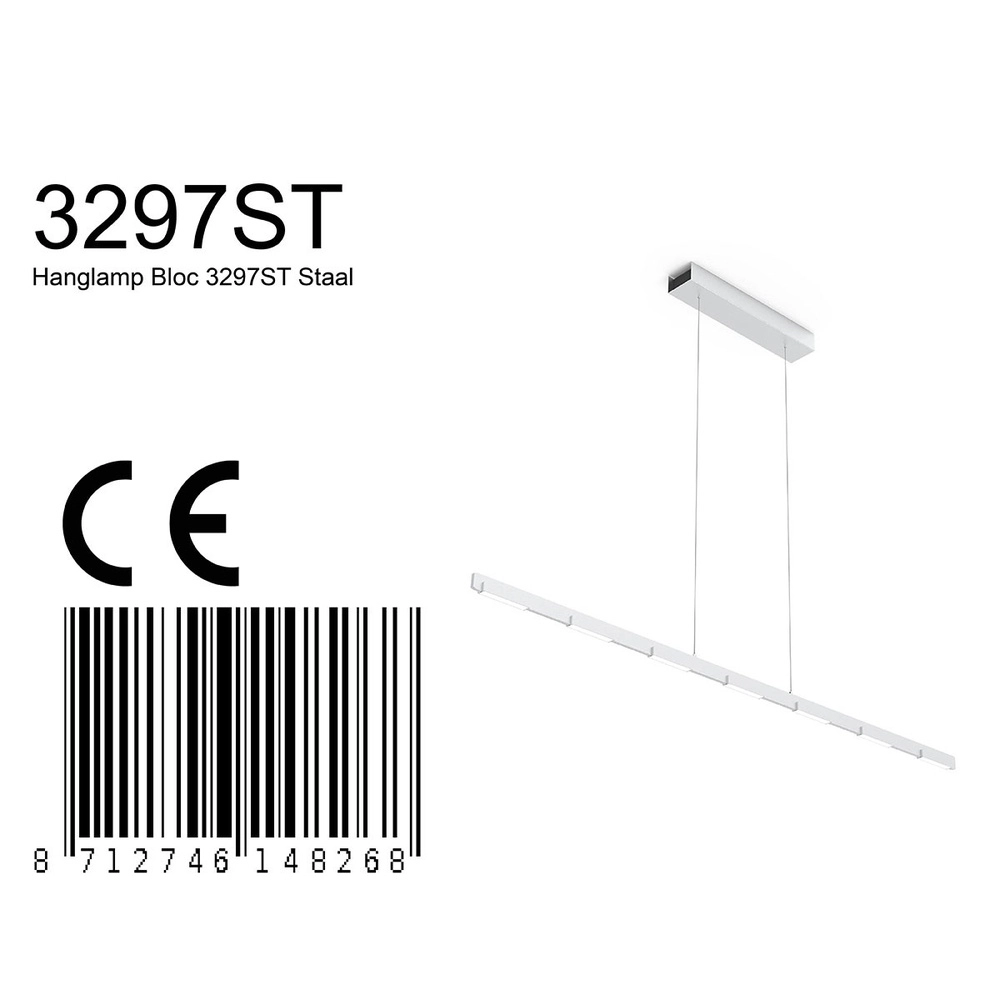 Schlanke Pendelleuchte Bloc Metallic-Grau Steinhauer 8712746148268