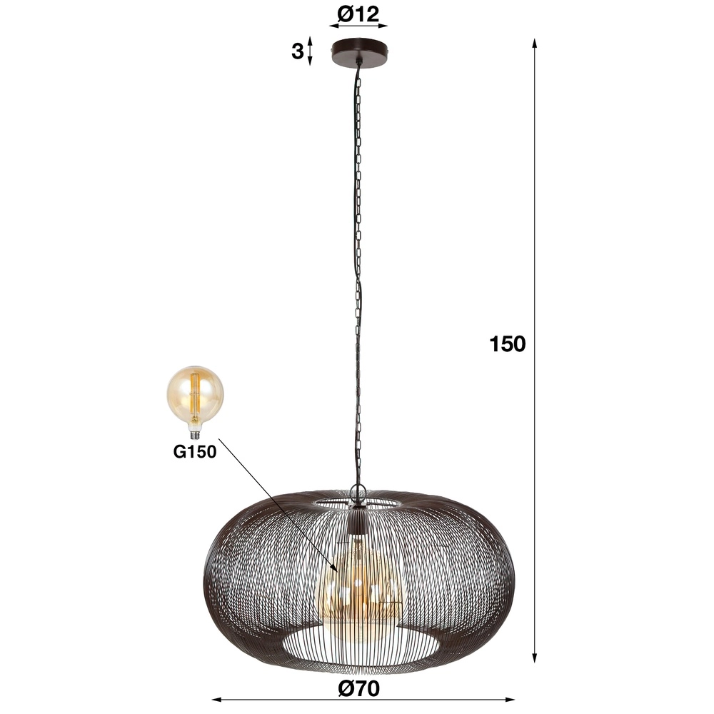 Draht-Pendellampe Ø 70cm Copper Schwarzer Nickel Lyora 8716803513242