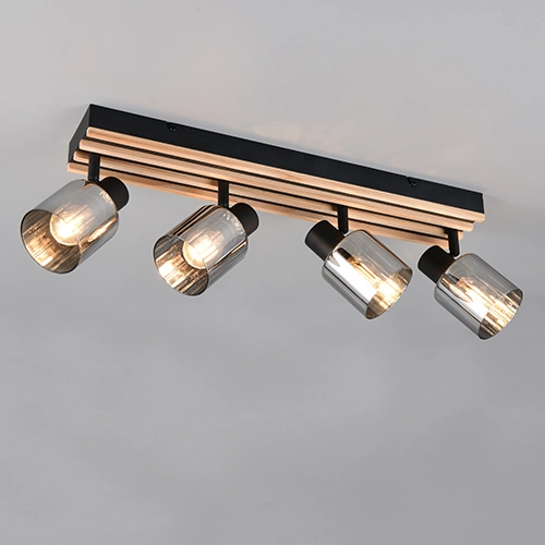 Deckenlampe 4-Licht Travia Schwarz mit Holz