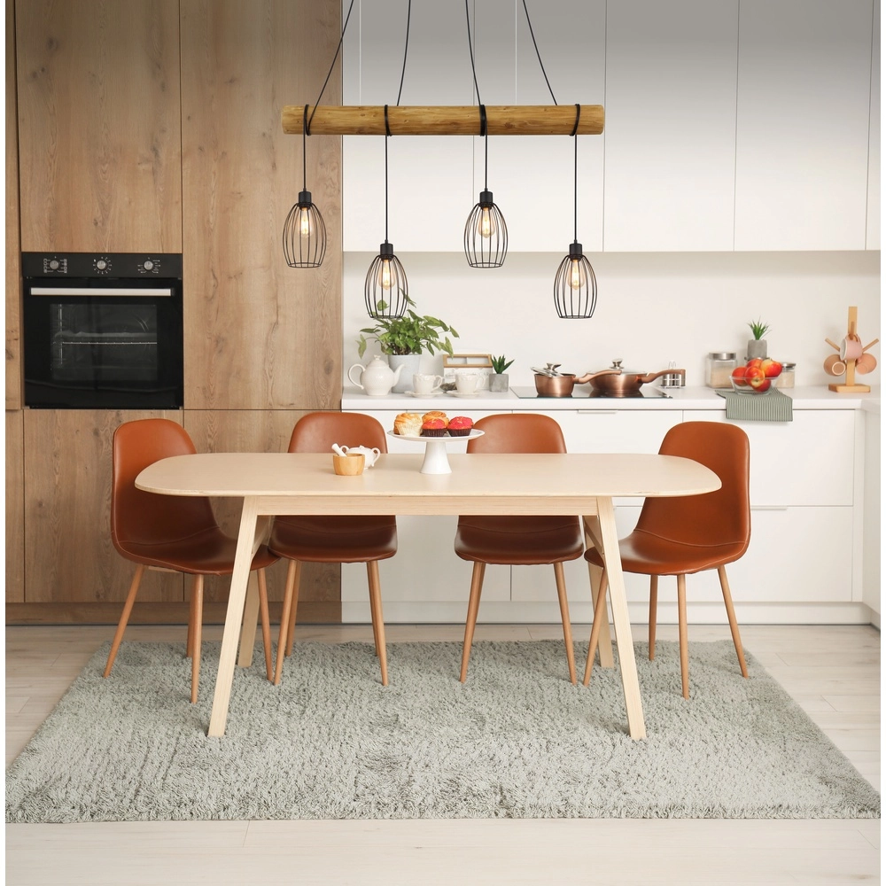 Land-Pendellampe Berti 4-Licht Holz mit Schwarz Globo 9007371583591