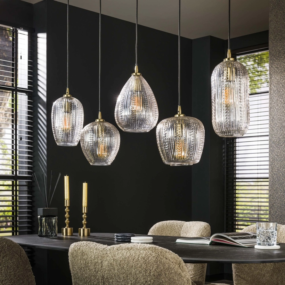 5-Licht Glas-Pendellicht Diamond mit klarem Glas Lyora 8716803511187