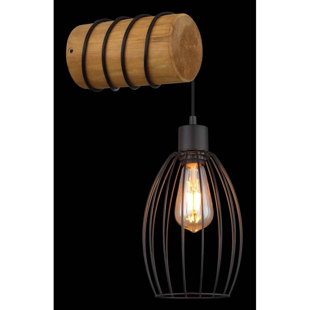 Wandlicht Berti Schwarz mit Holz Globo 9007371580330