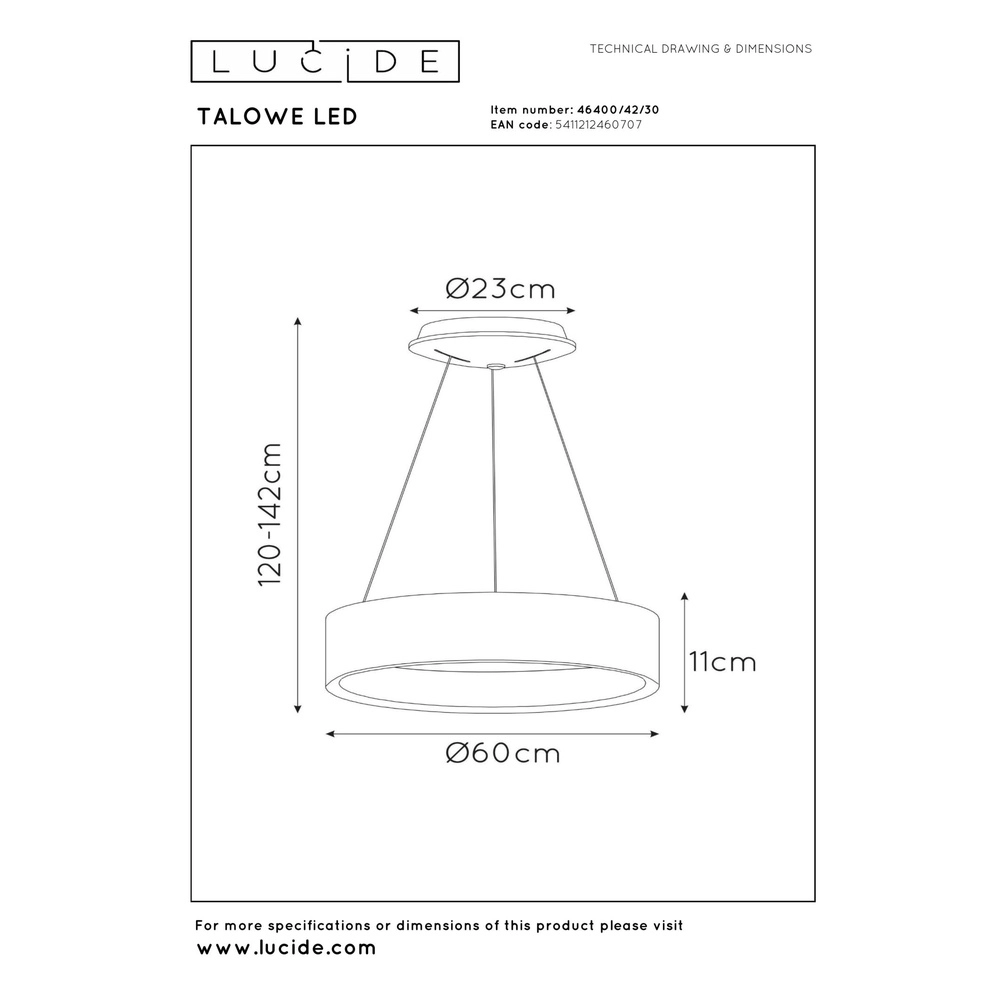 Pendellampe Talowe Led Ø 60 cm schwarz Lucide 5411212460707