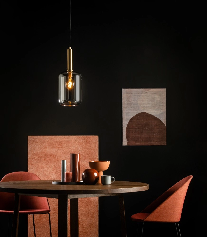 Design-Pendellampe Joanet Ø 22 cm Gold und Rauchglas Lucide 5411212451422