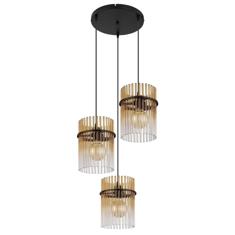Schwarze Pendelleuchte Gorley mit Braunglas rund Ø 47cm Globo 9007371471997